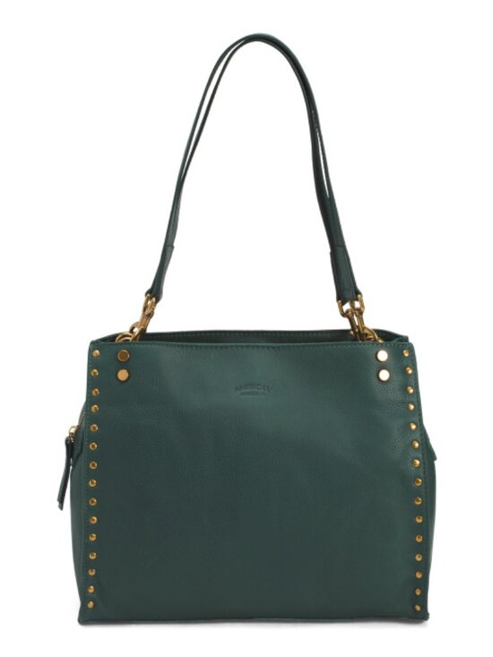 American Leather Co. Handbags - AMERICAN LEATHER CO. Leather Lenox Studded Triple Entry Satchel
